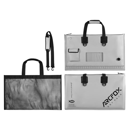 ARCFOX Live Fish Bag Weigh in Bag 28x17in Gray, Tournament Fishing, Detachable Mesh Liner, Waterproof, Leakproof, Airtight Zipper, Inflatable/Drain Valve, Oxygen Machine Storage Pocket, Measure Scale