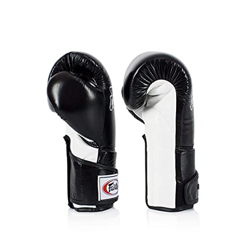 Fairtex BGV6 Angular Boxing Gloves, Locked Thumb Muay Thai MMA Kickboxing | Premium synthetic body with triple-layer foam padding. Joint protection and firm wrist support safeguard hands on heavy bags - color: Black/White, size: 12oz