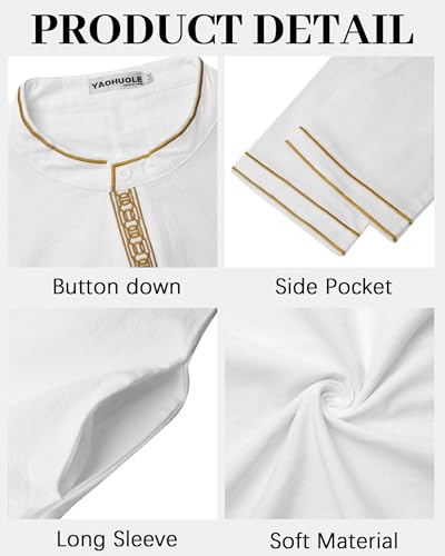 YAOHUOLE Arabic Thobe for Men Muslim Caftan Thobe Arabic Thobe - color: White, size: Large