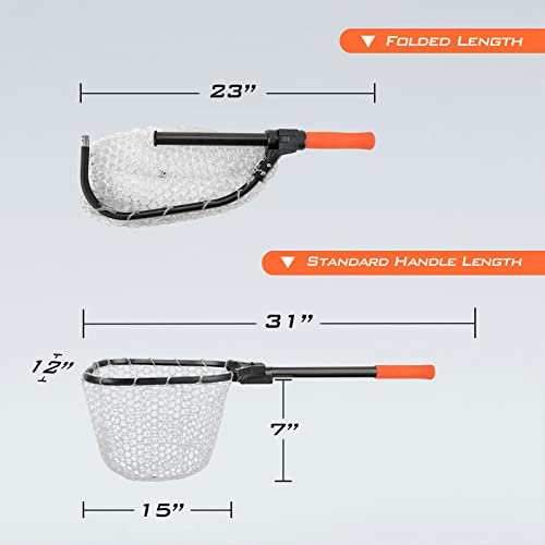 KastKing Brutus Fishing Landing Net with Extendable Handle | UP to 31in/45in/75in, Silicone & PVC Mesh, Lightweight Aluminum Frame, Non-Slip EVA Handle, Holds up to 44lbs - size: 31" Total Length(not extendable), style: Silicone Net