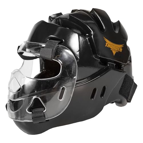 Karate Sparring Full Head Gear with face Shield - color: black, size: adult XXL