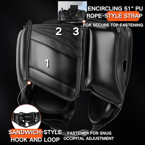 Boxing Headgear for Men Women – Professional Lightweight Open Face Head Guard, Breathable Protection, Secure Fit for MMA Muay Thai Kickboxing Sparring Training - color: Black+Black