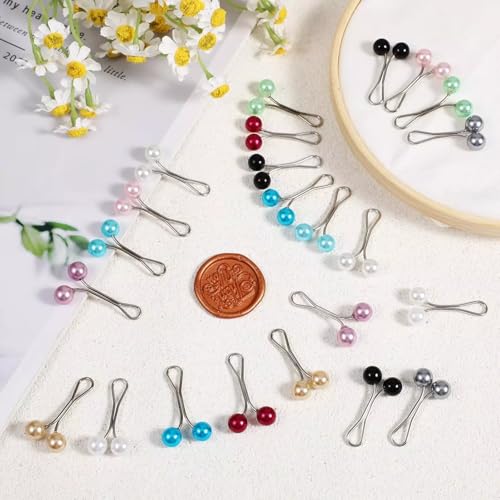 12 Pcs Colorful Pearl Hijab Pins for Women, Hijab Clips Scarf Clip for Headscarf Shawl, Brooch Safety Pins for Muslim