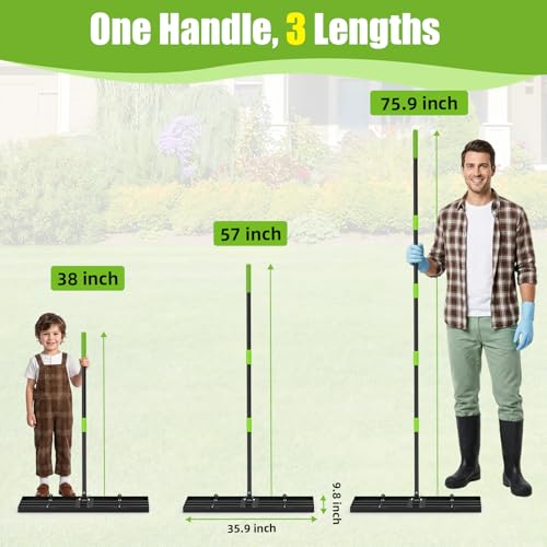 GARDTECH 36x10 Inch Lawn Leveling Rake Heavy Duty Adjustable Handle Yard Tool – Reinforced Steel Landscape Rake for Lawn Leveling, Soil Grading, Golf Course & Backyard Care - size: 36''x10''