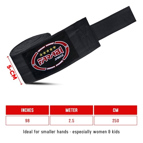 FARABI Kids Boxing Hand Wraps 100 Inches Long Junior Hand Wraps Boxing Hand Wraps Muay Thai Hand Wraps MMA Boxing Hand Wraps Men Boxing Hand Wraps Kids Boxing Hand Wraps Inner Gloves - color: Black (Pack of 2)