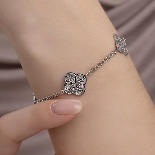 Ramadan Muslim Gift Allah Elegant 18 K Gold Plated Clover Bracelet for Women Shukr-Tawakkul-Sabr Islamic Jewelry - color: 18K Gold