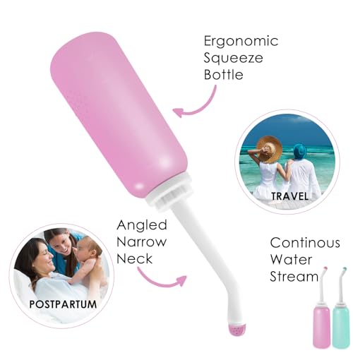 Peri Bottle Postpartum, RUFCRIL 2-Pack 500ml Bidet Bottle, Upside Down Peri Bottle, Boilable TPE, Travel Bag, for Perineal Care, Hemorrhoid Care, Feminine Cleansing & Baby (Pink/Green) - color: Pink/Green 2-pack