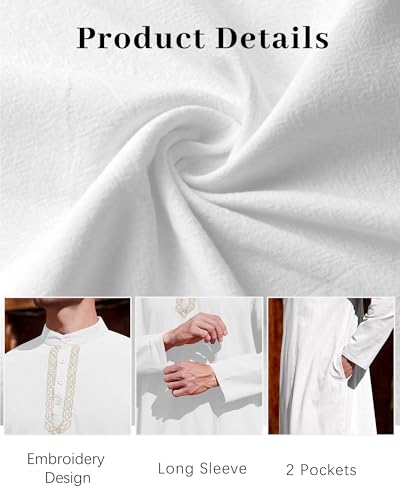YAOHUOLE Thobe 남성용 이슬람 아라비아 토베 남성용 카프탄 빅 앤 톨 디시다샤 남성용 - color: 화이트., size: 미디엄