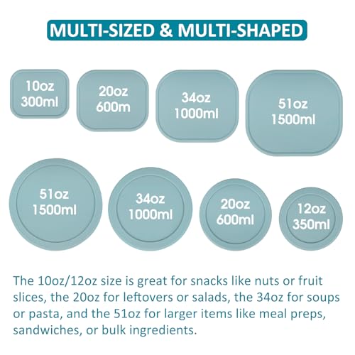 100% Silicone Food Storage Containers with Lids, 8 Pack, 10oz to 51oz, Reusable Leakproof Nesting & Stackable Silicone Bento Lunch Box, Microwave Freezer Dishwasher Oven Safe, BPA Free, Slate Green - color: Slate Green | 8 Pack