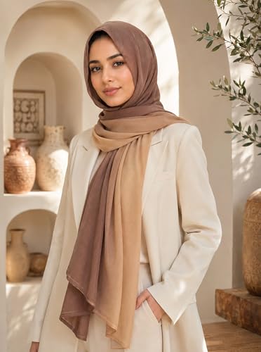 Modal Feel Hijab Scarf for Women, Lightweight Ombre Dual Color - color: 7#khaki