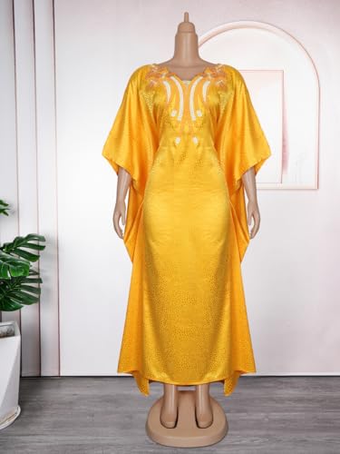 HD African Dresses for Women Fashion Beading Rhinestone Kaftan Maxi Dress - color: Gold390
