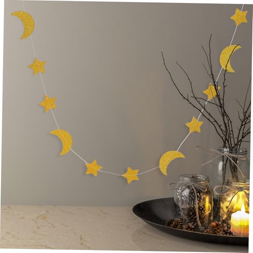 Moon Star Glitter Garland Banner for Shower Wedding Eid Mubarak and Birthday Party Decorations Hanging Streamer Charming Star and Moon Design