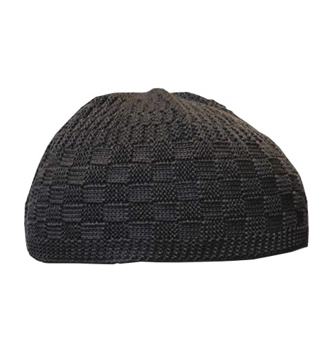 Modefa Checkered Knit Islamic Prayer Cap One-Size Turkish Kufi Hat Taqiya Takke Peci - color: Dark Grey