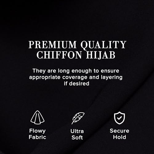 Premium Chiffon Hijab Scarf for Women Lightweight Non Slip Fashion Scarves - color: Black, size: 1 Pack