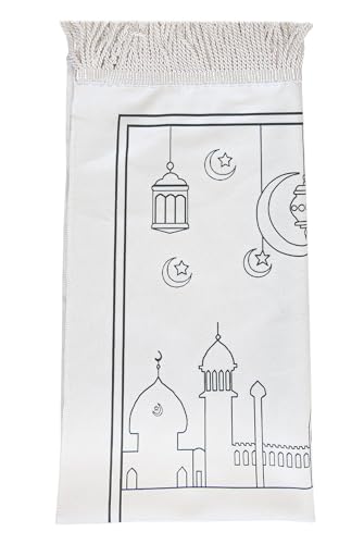 Ihvan Online Kids Prayer Mat, Washable Painted Prayer Rug, Colourful Marker, Muslim Prayer Mala Beads, Soft Salah Travel Mat Carpet, Perfect Islamic Gift, Red - color: Red