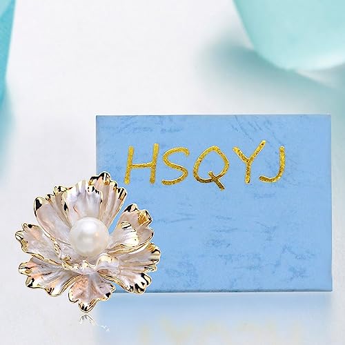 Crystal Pearl Flower Brooches Pins Fashion Beautiful Created Rhinestone Floral Brooch Good Idea for Party Dance Wedding Banquet for Elegant Women Girl - color: White Enamel Flower