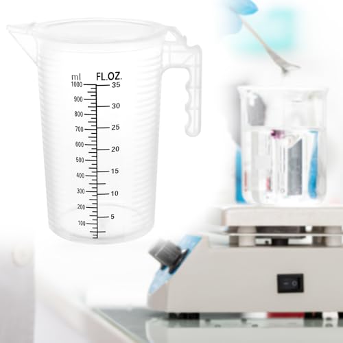 QWORK 2 Pack 32oz (1 Quart) Measuring Pitcher - Plastic, Multipurpose, Polypropylene, with Clear Ounce & Milliliter Markings, Dustproof Lid, for Cooking, Home Hobbies, Shop Oil and Fluids