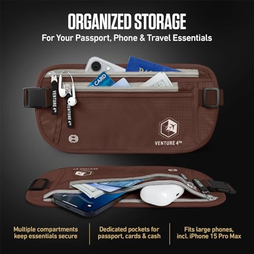 VENTURE 4TH Travel Money Belt with 7 RFID Sleeves - Brown - color: Brown