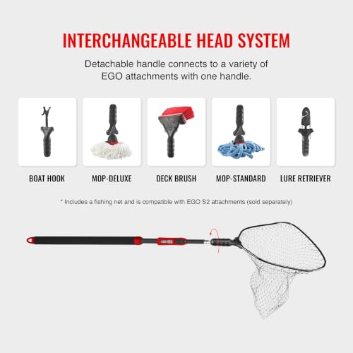 EGO S2 Slider Fishing Net Handle | Adjustable Extension Handle, Minimal Water Drag Design, Ergonomic Foam Grip for Landing Nets - size: 29" to 60" Handle, 24" x 27" Hoop, style: Rubber Coated Nylon Mesh