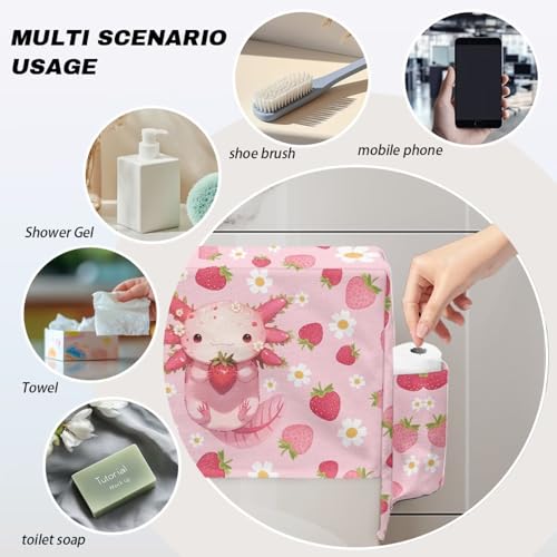 Axolotl Strawberry Vertical Bathroom Storage Toilet Cover Space-Saving Design Toilet Tank Cover with Storage Bags for Holds Toiletrie Books Mobile Phone - color: Axolotl Strawberry