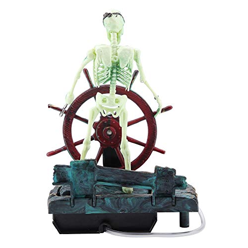 Semme Pirate Fish Tank Decorations, Fish Air Skeleton Chest, Action-Aquarium Ornament, Fish Landscape Decoration, Pirate Captain Aquarium Decorations, Landscape Skeleton on Wheel Action Figure
