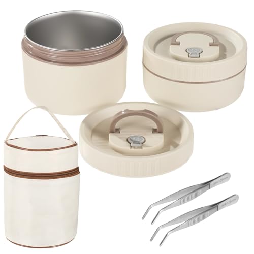 2 Pcs Fishing Bait Containers, Insulated Stainless Steel Worm Storage Box Set with Carrying Bag & Tweezers, Small (14.8 oz) & Large (22.3 oz) for Outdoor Fishing