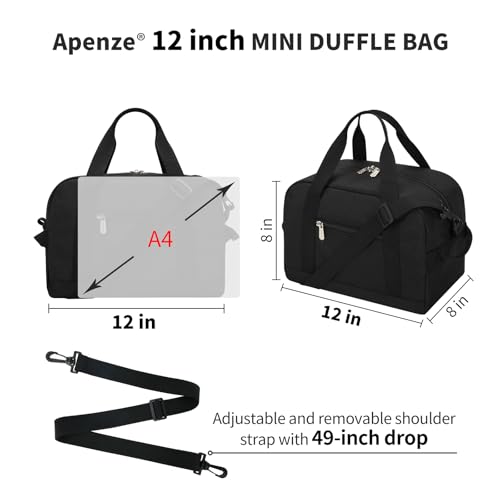 Apenze Small Gym Bag Carry On Bag - 12 in Mini Duffle Bag Lightweight for Overnight Travel(Black) - color: Black, size: 12inch