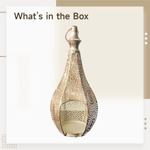 Decorative Candle Holder, Moroccan Gourd Lantern Lamp with Hollow Metal Design, Bohemian Hanging Light for Home & Ramadan Decoration