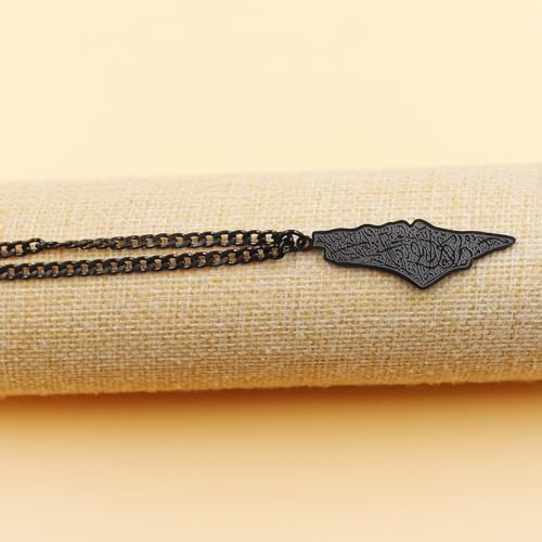 Palestine Map Arabic Script Pendant Necklace Stainless Steel Islamic Jewelry for Men and Women YA5136 - color: black