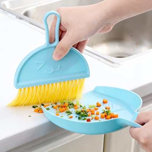Small Broom and Dustpan Set,mini Broom and Dustpan Set,Kids Broom Set,for Home, Sofas, Kitchen countertops, Storage Shelves, bathrooms, and pet Areas Cleaning - color: Blue