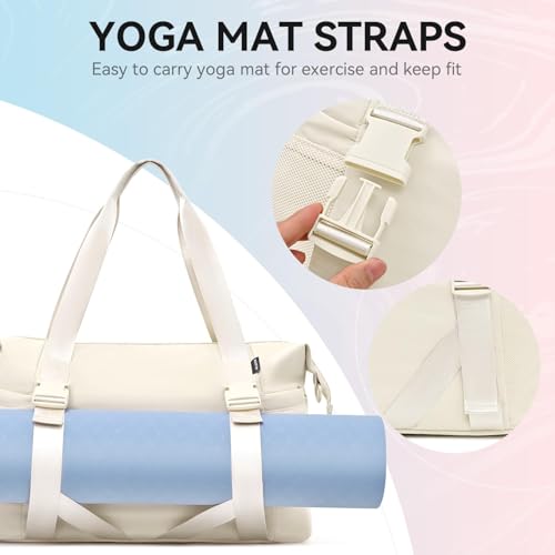 MAXTOP Women's Gym Yoga Duffle Bag with Shoe Pouch,Multi-Purpose Overnight Travel Bag for Gym,Work, Dance, Sports - color: Beige