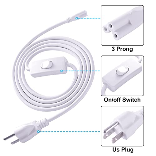 TRLIFE T5 T8 Power Cord, 6FT Long LED Light Cord with On/Off Switch, LED Wire Connector Power Cord with US Plug for T5 T8 Integrated Tube Light Fixtures (4 Pack)