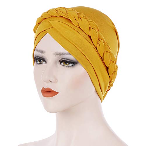 Cancer Chemo Beanies Bandana Headwrap Cap Satin Bonnet Head Scarf Hijab Braid Silky Turban Hats for Women - color: Yllow