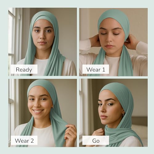 Premium Bamboo Jersey Hijab Scarves -Turban Head Wraps for Women, Fashion Headbands Long Plain Muslim Shawls - color: Light Green