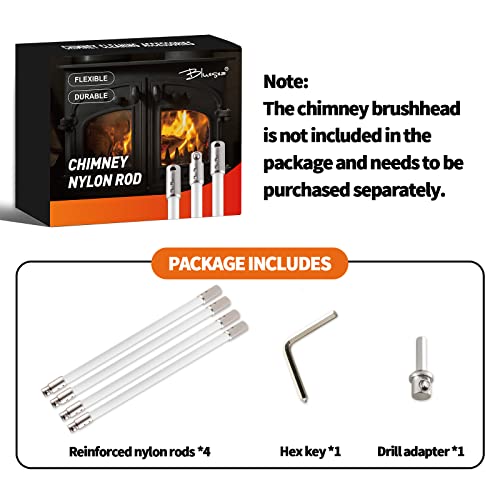 Bluesea 4 Pieces Chimney Sweep Kit Nylon Rod, Chimney Cleaning Kit Accessories with Hex Key and Adapter for Electric Drill, Flexible Nylon Rod for Chimney Brush, Extends to 13 Feet for Easy Cleaning. - size: 13 Feet Chimney Rod