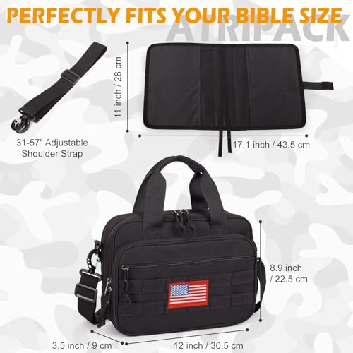 ATRIPACK Tactical Large Bible Cover for Men,Double Layer Bibles Bag With Detachable Book Carrying Case, Covers for Bible Organizer with Zippered Pockets,Church Case with Handle. - color: black