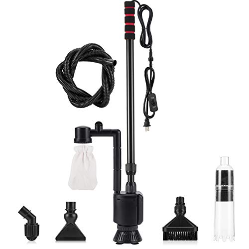 AQQA Electric Aquarium Vacuum Gravel Cleaner, 6 in 1 Fish Tank Vacuum | Automatic Cleaning Tools Kit Water Changer, Multifunction Wash Sand Filter Water Circulation 20W 320GPH 110V