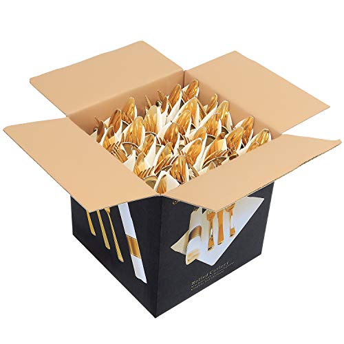 Supernal 30 Pack Pre Rolled Gold Plastic Silverware with Linen Feel Napkins, Heavy Duty Disposable Wrapped Cutlery Set for Weddings, Graduation Parties 2026, Upscale Catering & Events - color: Gold, size: 30 Pack