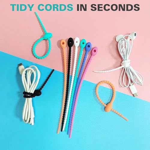 20 Pack 8.5 Inch Cable Ties Silicone Clips Rubber Twist Cord Household Snake Organizer Strap