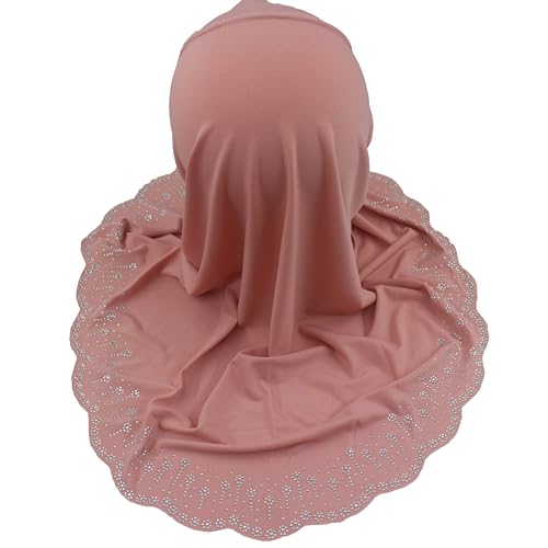 Girls Hijab with Rhinestones β Sparkly Non-Slip Amira Scarf for Kids, for Daily Prayer, School, Ramadan & Eid (Ages 4-12) - color: Dark Pink-wavy Edge