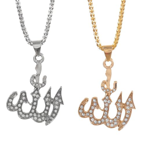 Allah Necklace for Men, Silver Muslim Pendant 22 inch Chain Gift - color: silver plated