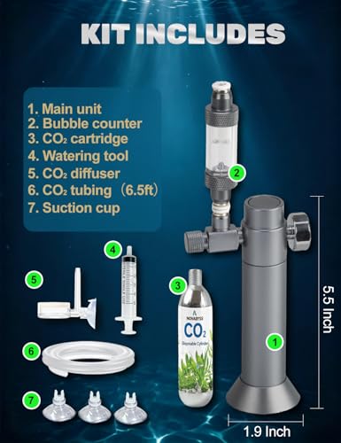 Aquarium CO2 Kit with Regulator, 2 x 16g Cartridges, 3/8" Thread | Compact 5.5 x 2 in system includes 2 cartridges, push-fit bubble counter, diffuser and 6.5 ft tubing for planted nano tanks