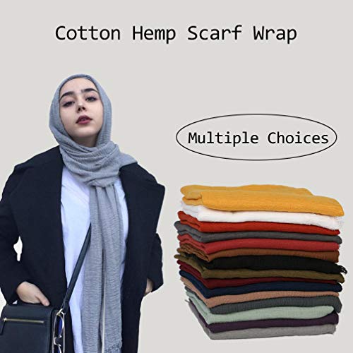 EVQ 여성용 부드러운 면 헴프 스카프 랩 롱 히잡 스카프 - color: 블랙+화이트+네이비 블루