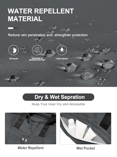 Gym Bag for Women Men with Shoe Compartment, Sport Duffel Bag, Waterproof Travel Weekender Overnight Carry on Bag for Yoga with Trolley Sleeve, Grey - color: A8-Grey