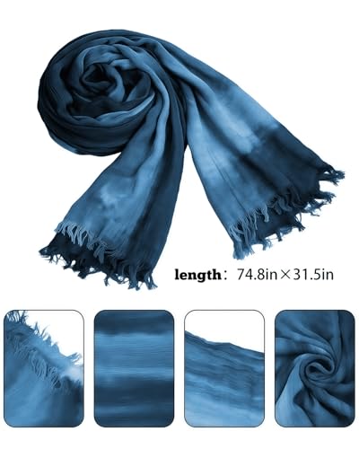 Women’s Gradient Tie Dye Hijab Scarf Soft Cotton Linen Headscarf Shawl Crinkle Printed Muslim Head Wrap - color: Color 4