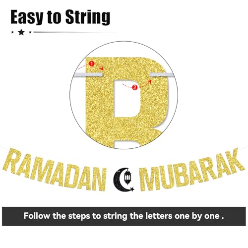 Ramadan Mubarak Banner, Eid Mubarak Festival Party Hanging Decorations, Ramadan Kareem/Happy Eid, Hajj Mubarak Umrah Mubarak Islamic Party Decorations Supplies