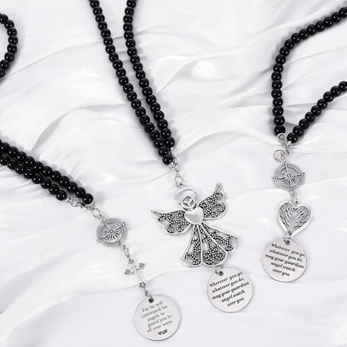 3 Pack Guardian Angel Rearview Mirror Charm, Angel Wings Cross Car Charm Pendant Guardian Angel Hanging Ornament Rear View Mirror Hanger Decor Christian Religious Gifts