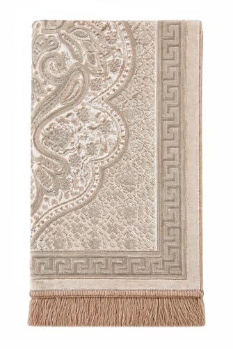 ihvan online, Soft Plush Lux Velvet Muslim Prayer Rug | Thick Janamaz | Sajadah | Soft Islamic Prayer Rug | Islamic Gifts | Prayer Carpet Mat, Elegant, Color: Powder - color: Powder