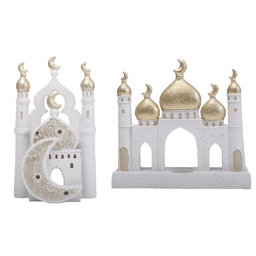 Gold and White Decorative Mosque Tower Islamics Eid Mubaraks Decors Table Ornament Ramadans Home Decorations Gift Islamics Mubaraks Decors