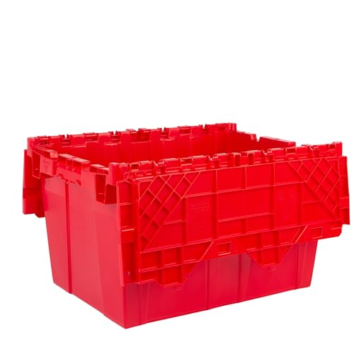 HE HUDSON EXCHANGE 21.9x15.2x12.8” (3 Pack, 12.7 Gallon) Tote with Attached Lid, Red - color: Red